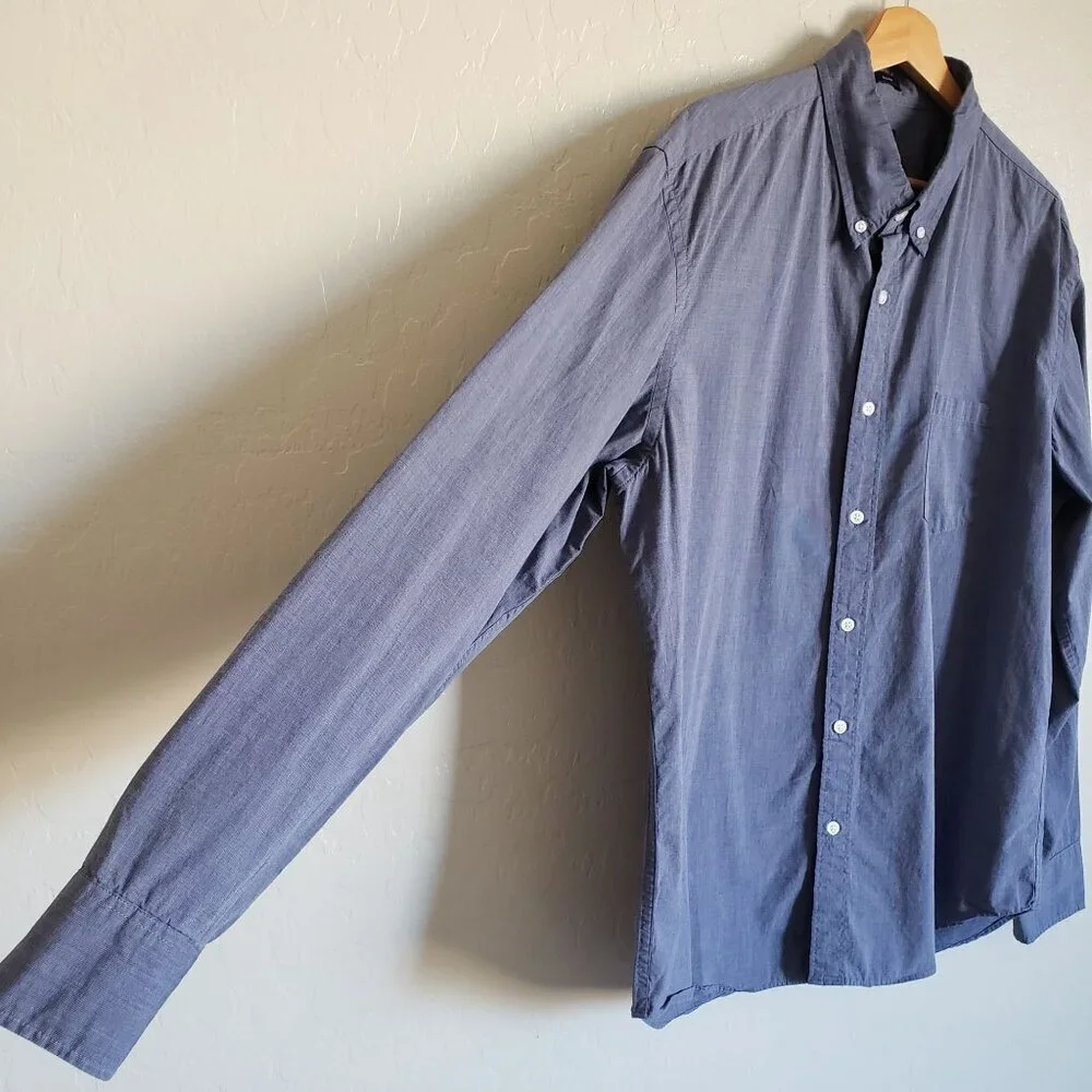 J.Crew Flex Washed Chambray Button Up Shirt Slim Fit Blue Men's XL Long Sleeves